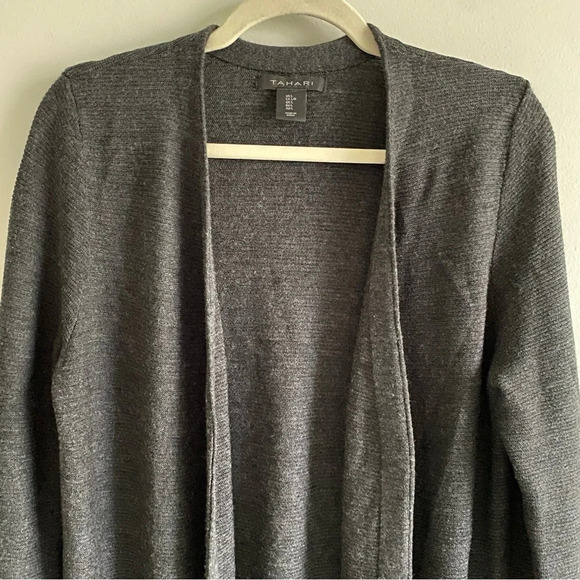 TAHARI Extra  Fine Merino Wool Dark Gray Open Cardigan Size L - Picture 3 of 13